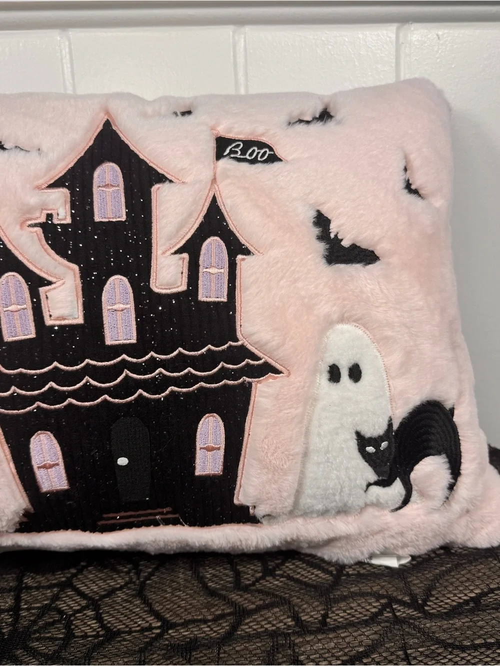 NEW Happy Halloween Haunted House and Ghosts Pillow